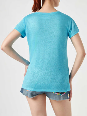 Woman turquoise linen t-shirt - MC2 Saint Barth
