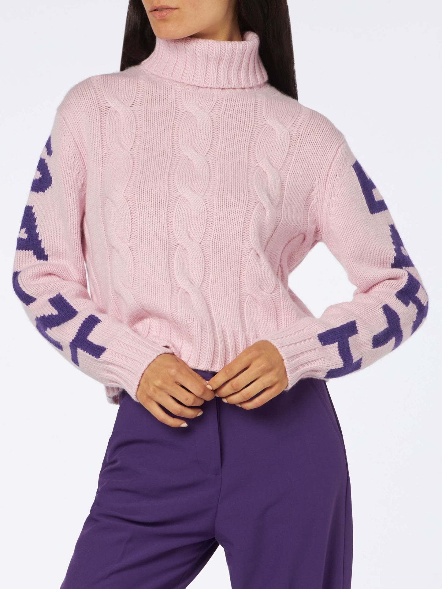 Woman turtleneck braided sweater with Saint Barth jacquard