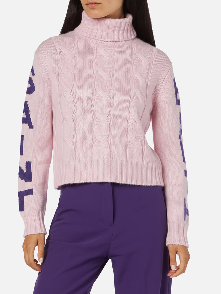 Maglione da donna intrecciato a collo alto con stampa jacquard Saint Barth