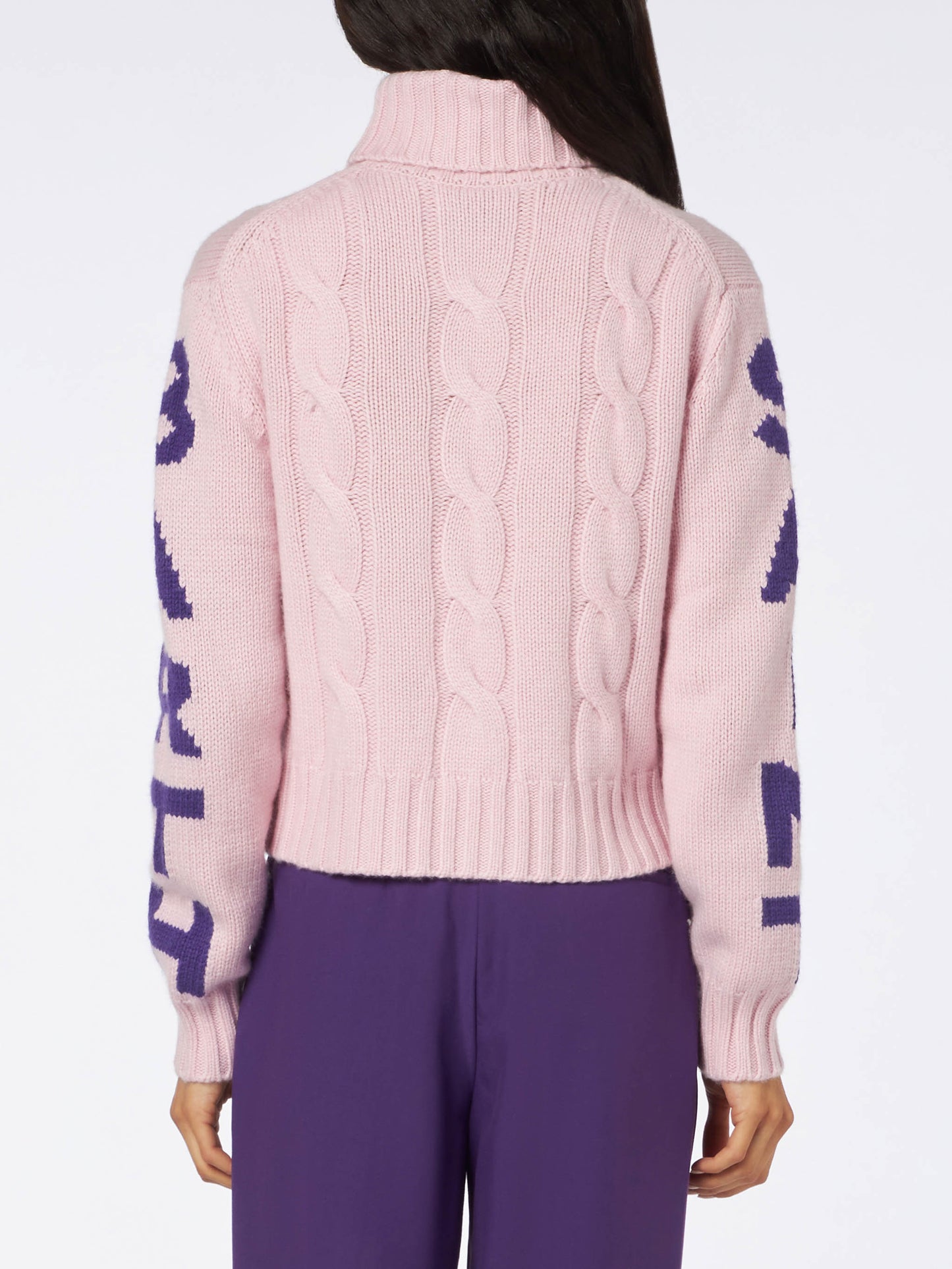 Woman turtleneck braided sweater with Saint Barth jacquard