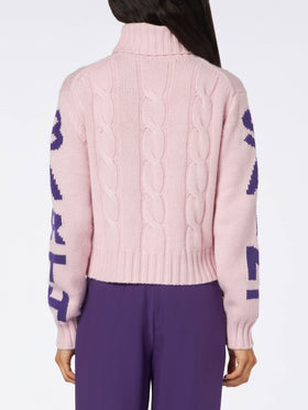 Woman turtleneck braided sweater with Saint Barth jacquard