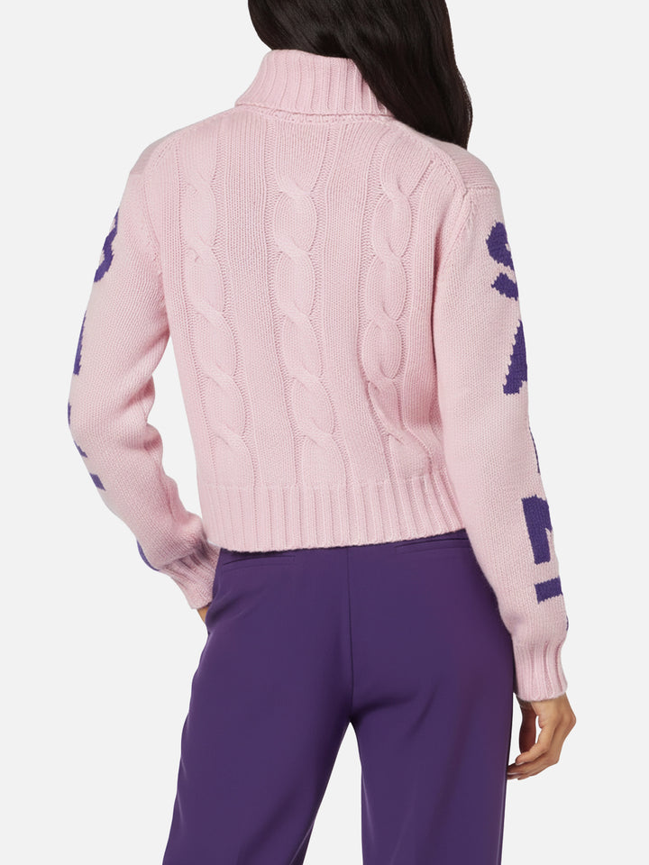 Maglione da donna intrecciato a collo alto con stampa jacquard Saint Barth
