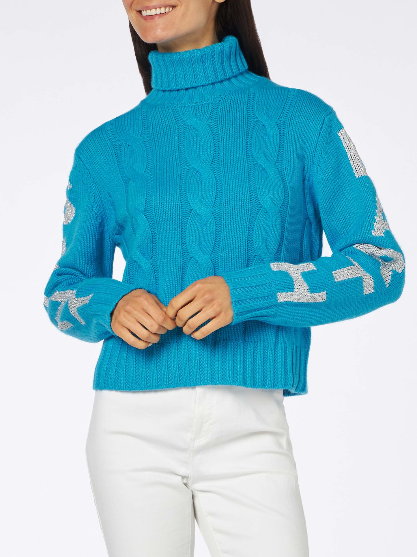 Rollkragenpullover für Damen mit Zopfmuster und Saint Barth-Jacquard