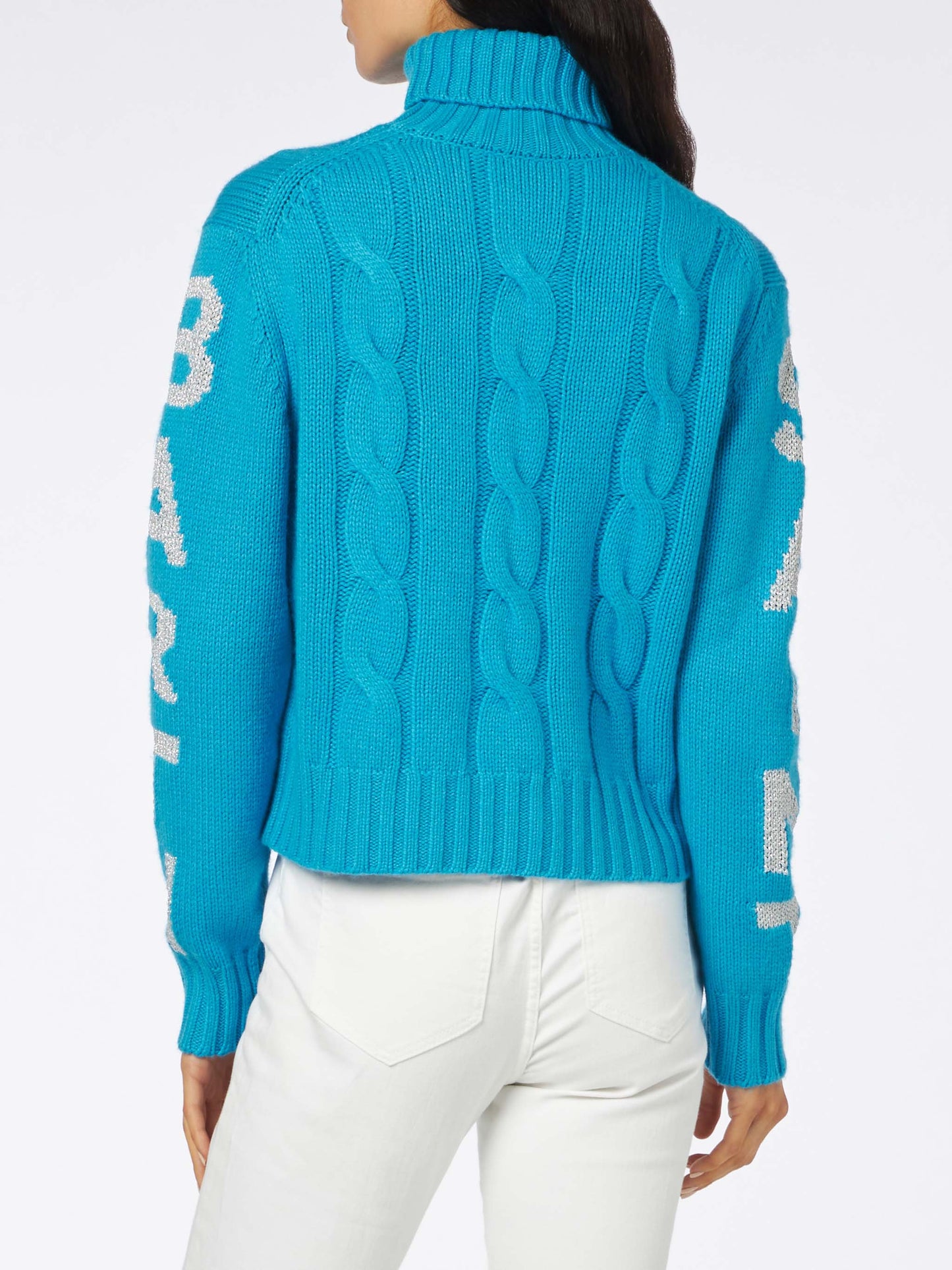Rollkragenpullover für Damen mit Zopfmuster und Saint Barth-Jacquard