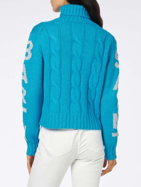 Rollkragenpullover für Damen mit Zopfmuster und Saint Barth-Jacquard