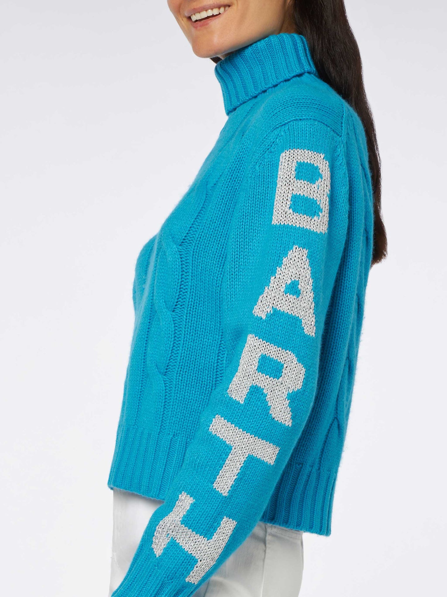 Rollkragenpullover für Damen mit Zopfmuster und Saint Barth-Jacquard