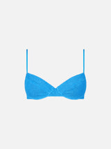 Blauer Crinkle-Bügel-Bralette-Badeanzug für Damen