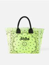 Borsa a spalla Vanity in canvas con stampa bandana giallo fluo