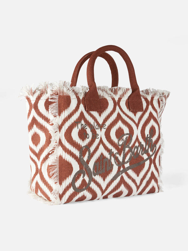 Vanity canvas shoulder bag with ikat print