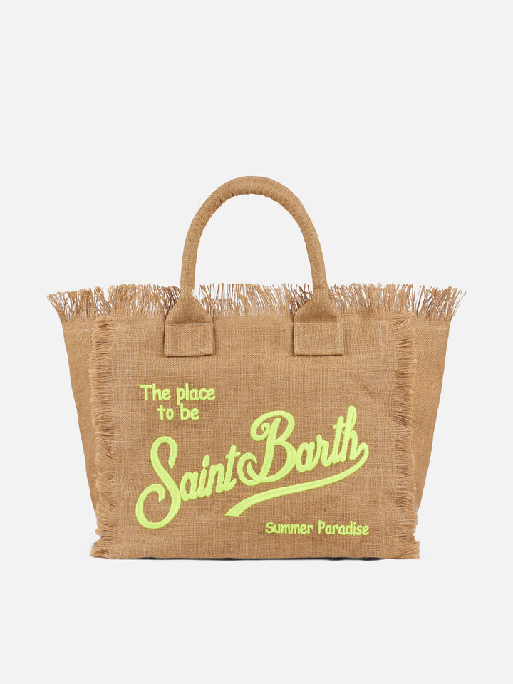 Vanity Umhängetasche aus Naturjute mit gesticktem Logo