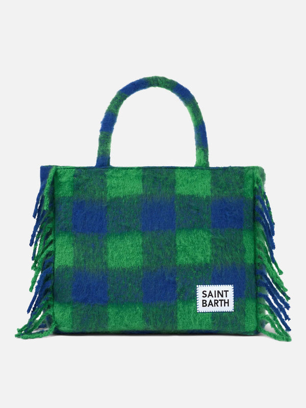 Vanity blanket shoulder bag with green and blue check