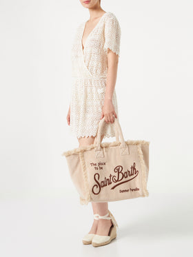 Borsa a spalla Vanity in spugna con ricamo Saint Barth