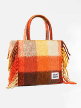 Vanity blanket shoulder bag with multicolor check and fringes