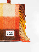 Vanity blanket shoulder bag with multicolor check and fringes