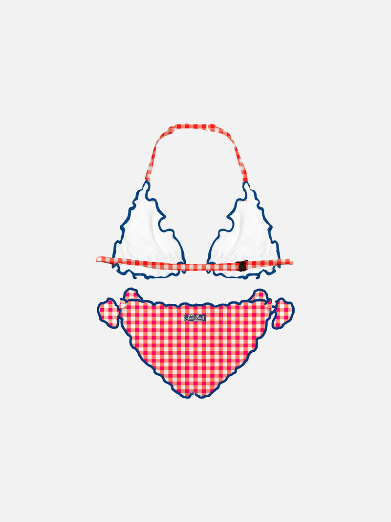 Mädchen-Triangel-Bikini mit rotem Gingham-Print