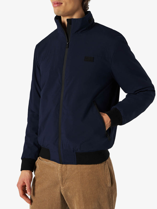 Herrenblaue Bomberjacke mit Sherpa-Futter