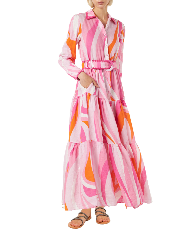 Mehrfarbiges Shape-Wellenkleid Marbella mit Stickereien