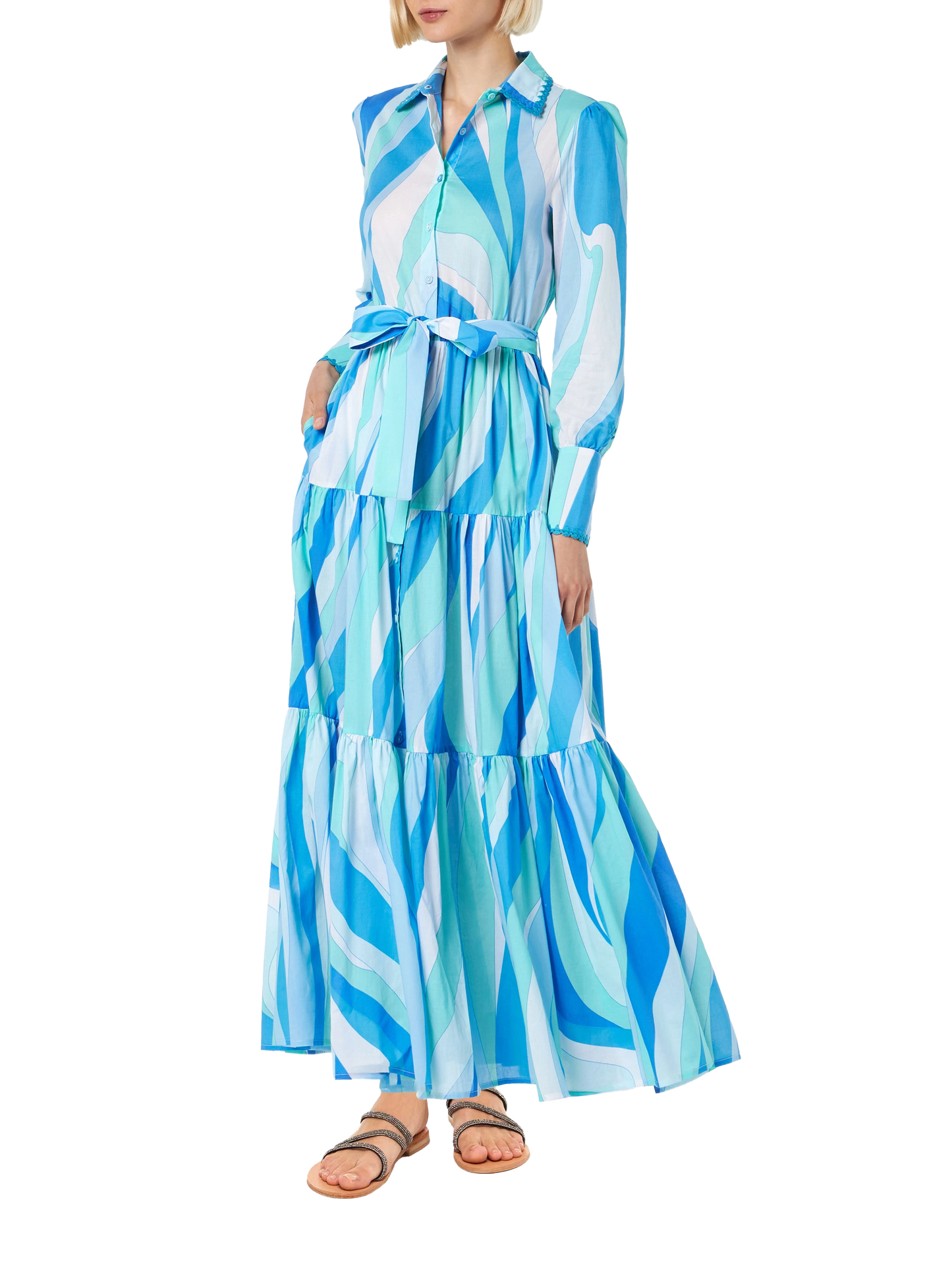 Langes Damenkleid Jensen mit Wellenprint