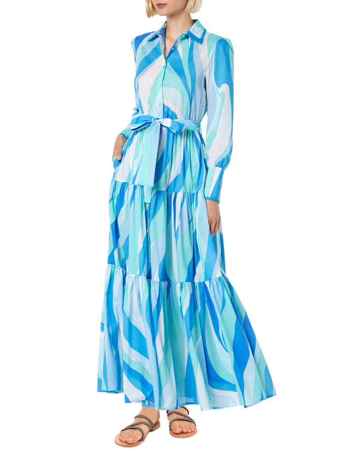Langes Damenkleid Jensen mit Wellenprint