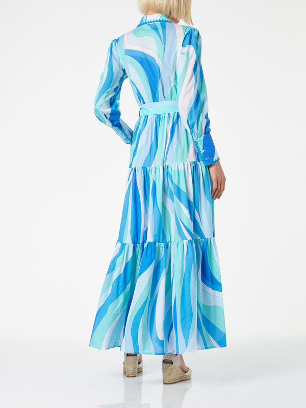 Woman long dress Jensen with wave print