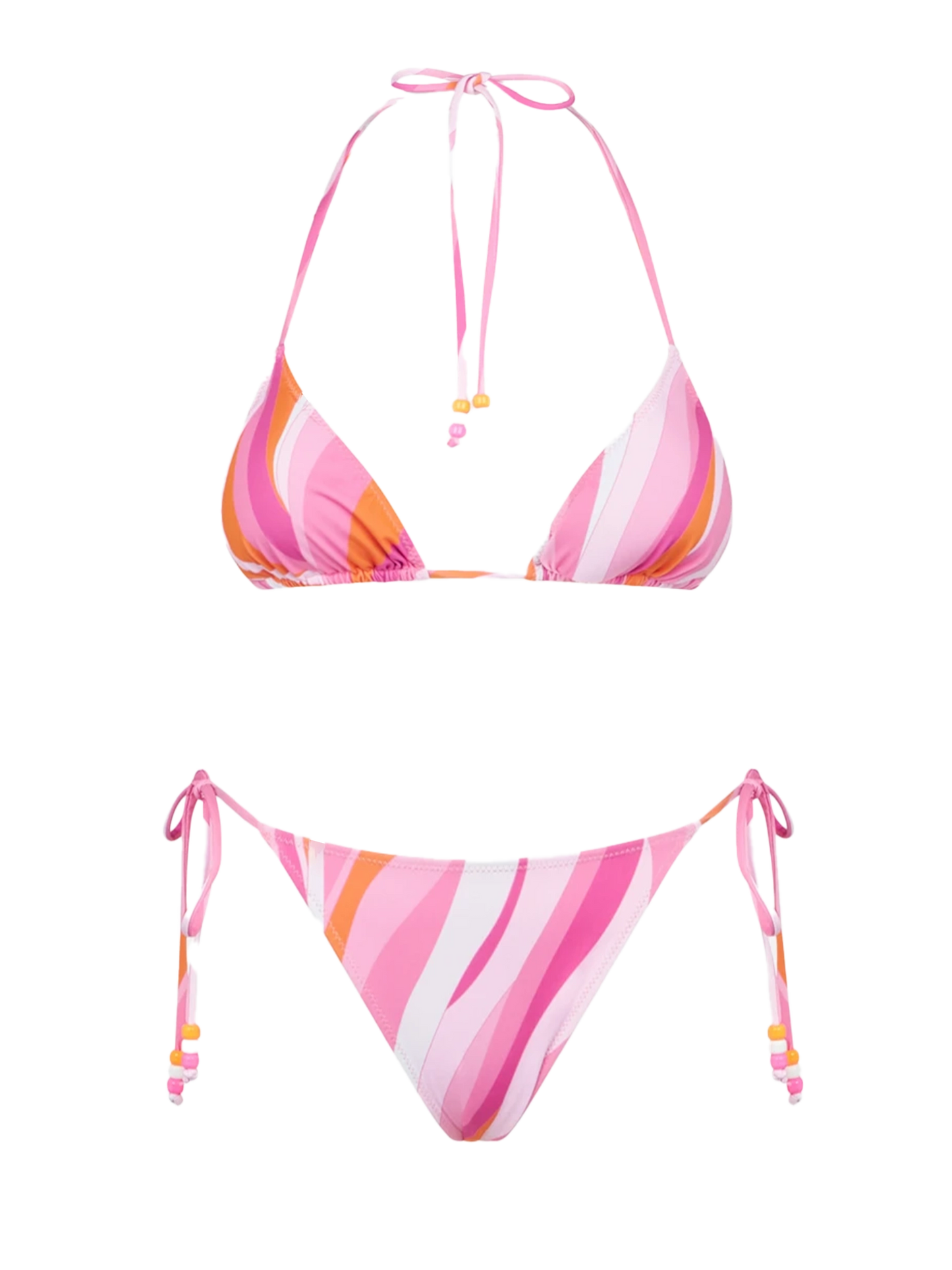 Woman triangle bikini with shape wave print and charms