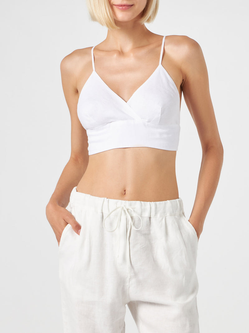 Top a bralette in lino bianco