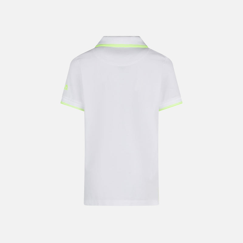 Boy white piquet polo with yellow fluo St. Barth logo