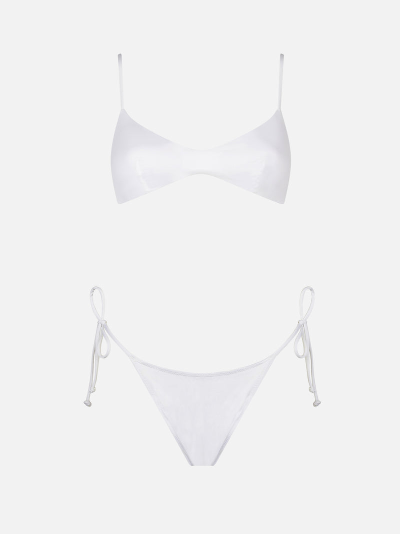 Woman white triangle bikini