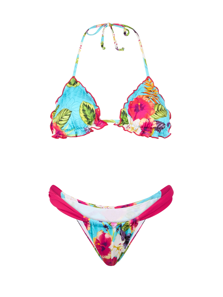 Damen-Triangel-Bikini mit Ibiskus-Print