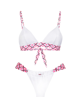 Woman triangle bikini with geometric pattern