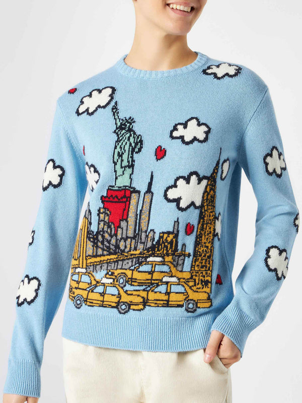 Woman crewneck sweater with New York postcard