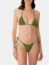 Woman forest green crinkle triangle top swimsuit