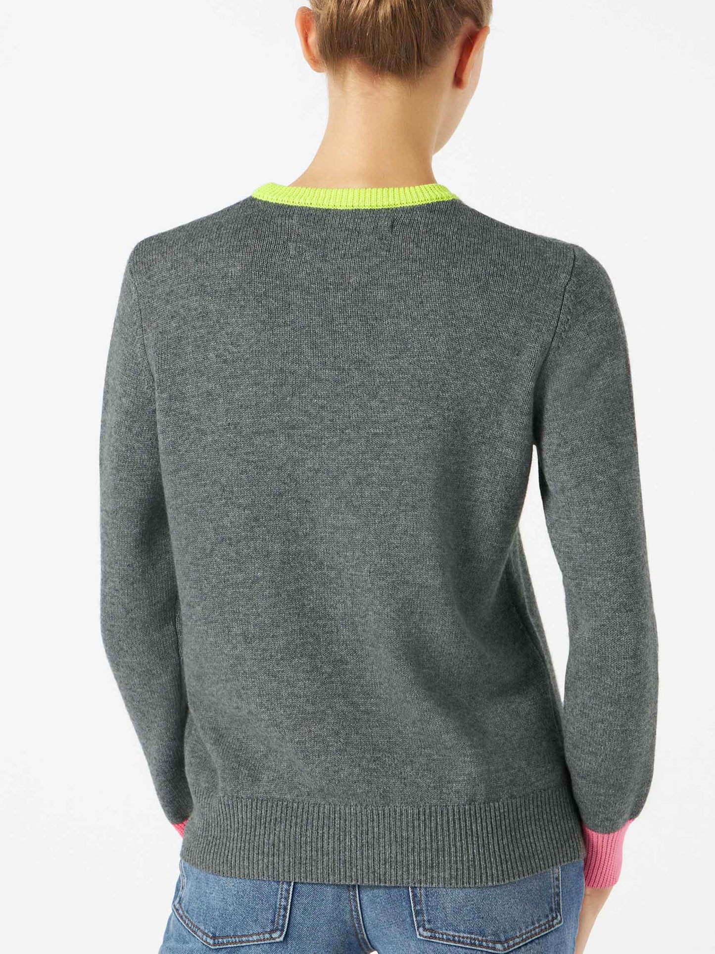 Woman grey sweater GIRL PWR fluo embroidery and fluo details