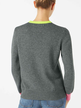 Woman grey sweater GIRL PWR fluo embroidery and fluo details