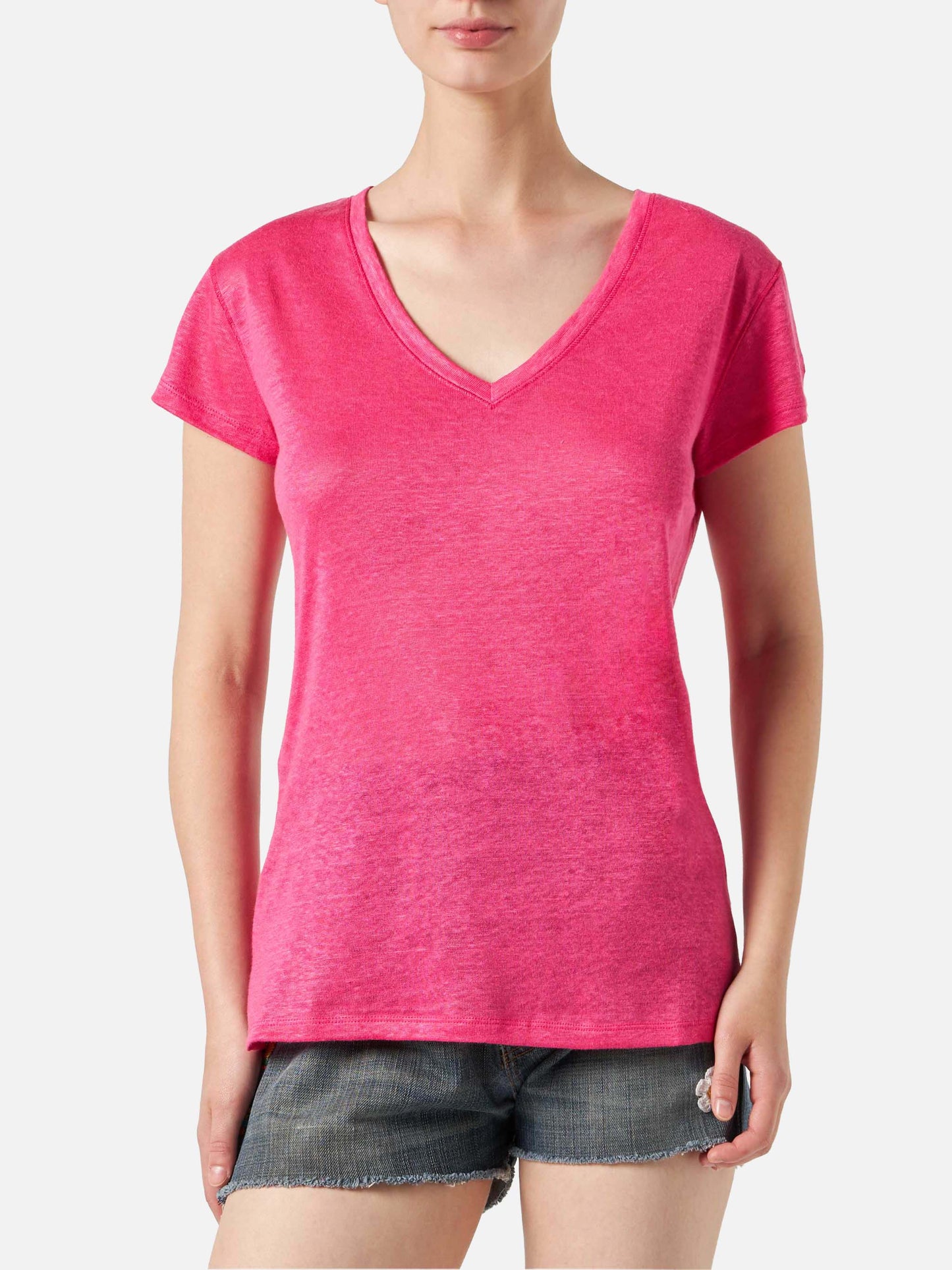 Woman fuchsia linen t-shirt - MC2 Saint Barth
