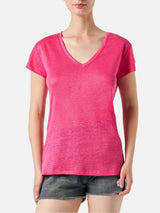 Woman fuchsia linen t-shirt