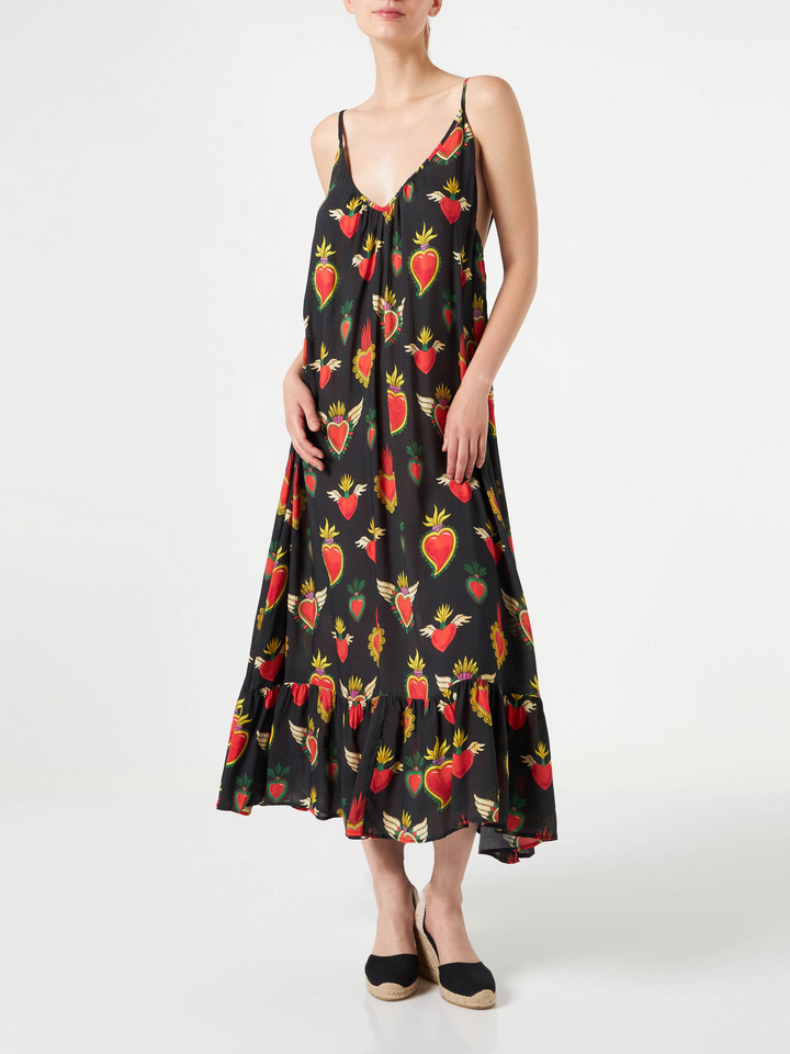 Abito con stampa cuori sacri con spalline