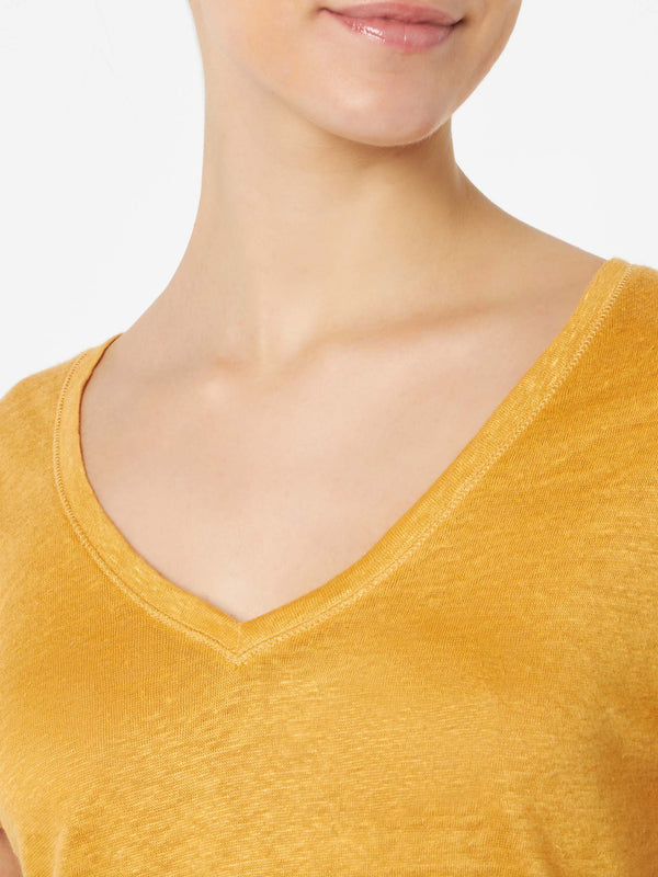 Woman ochre linen t-shirt