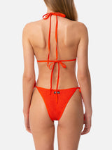 Orangefarbener Crinkle-Triangel-Bikini für Damen