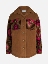 Woman sherpa overshirt with ethnic print