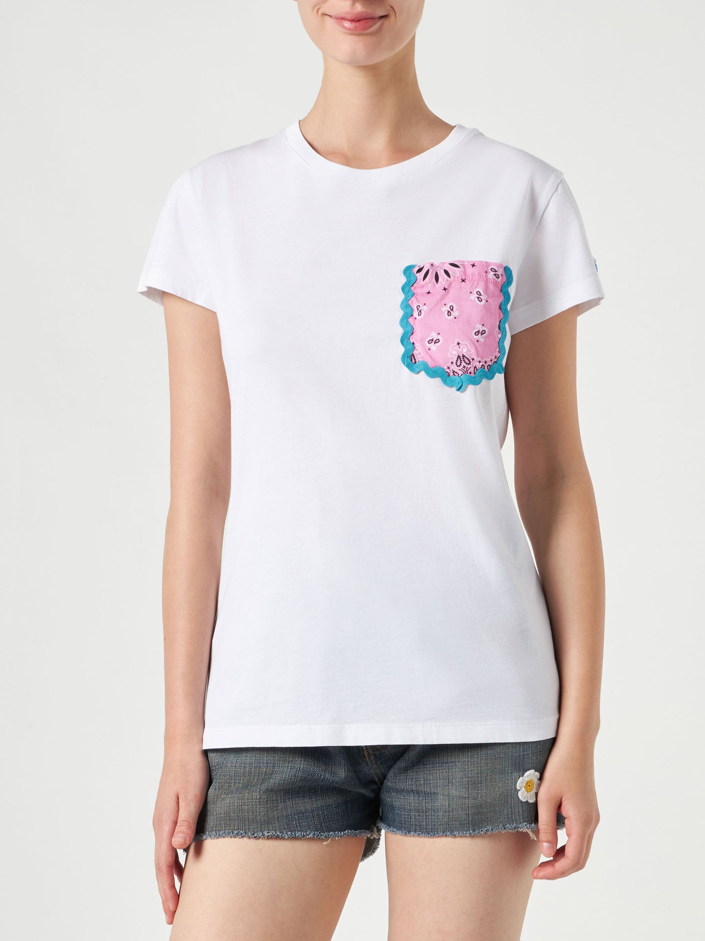 Woman cotton t-shirt with pocket - MC2 Saint Barth