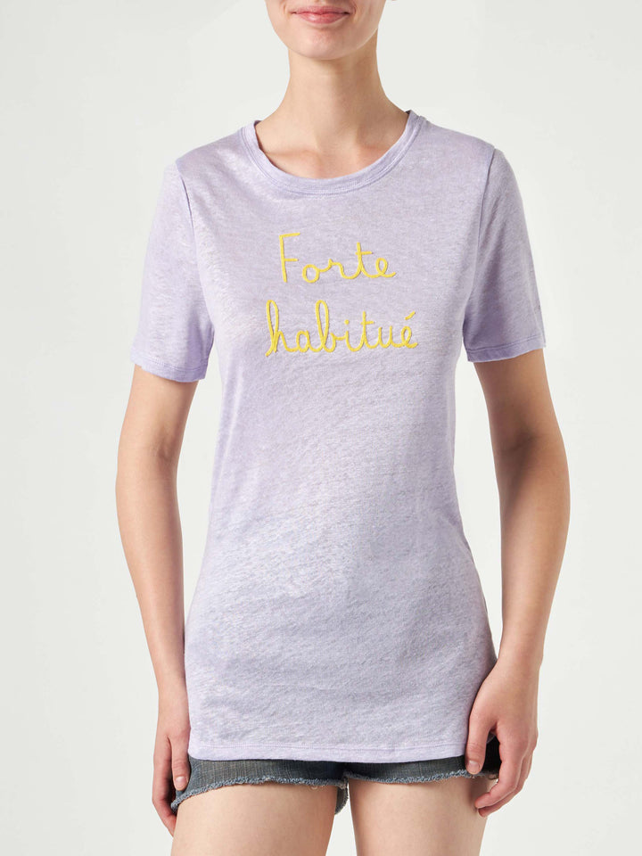 Leinen-T-Shirt mit Forte Habituè-Stickerei