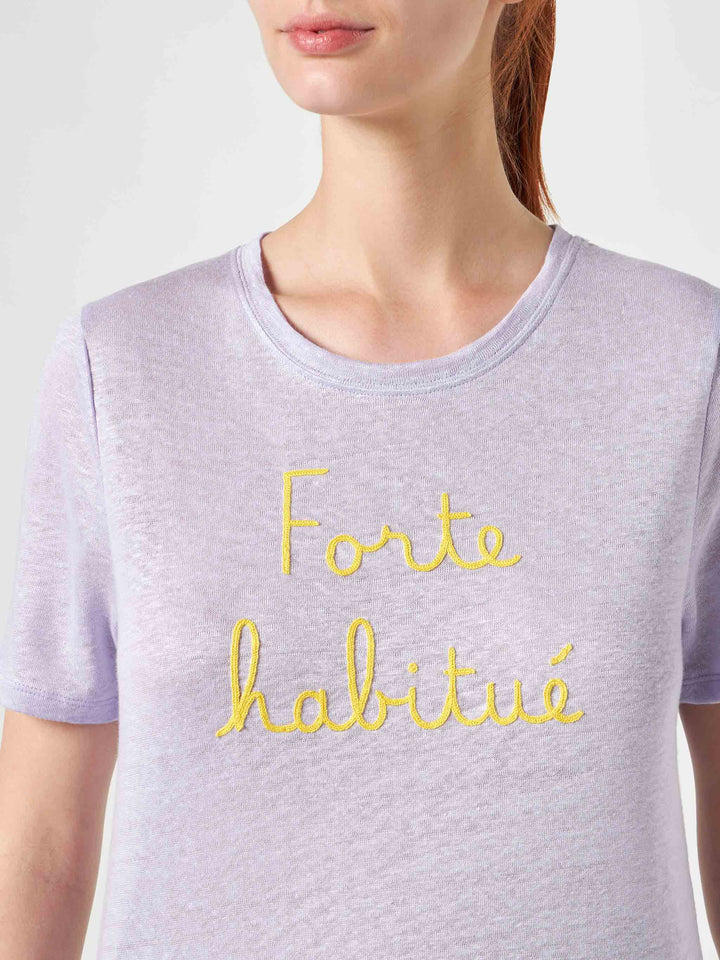 Leinen-T-Shirt mit Forte Habituè-Stickerei