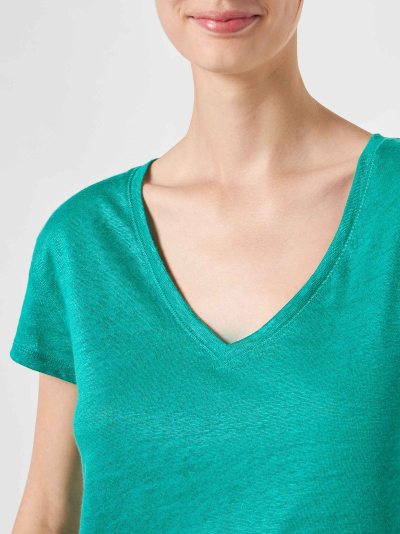 Woman green linen t-shirt