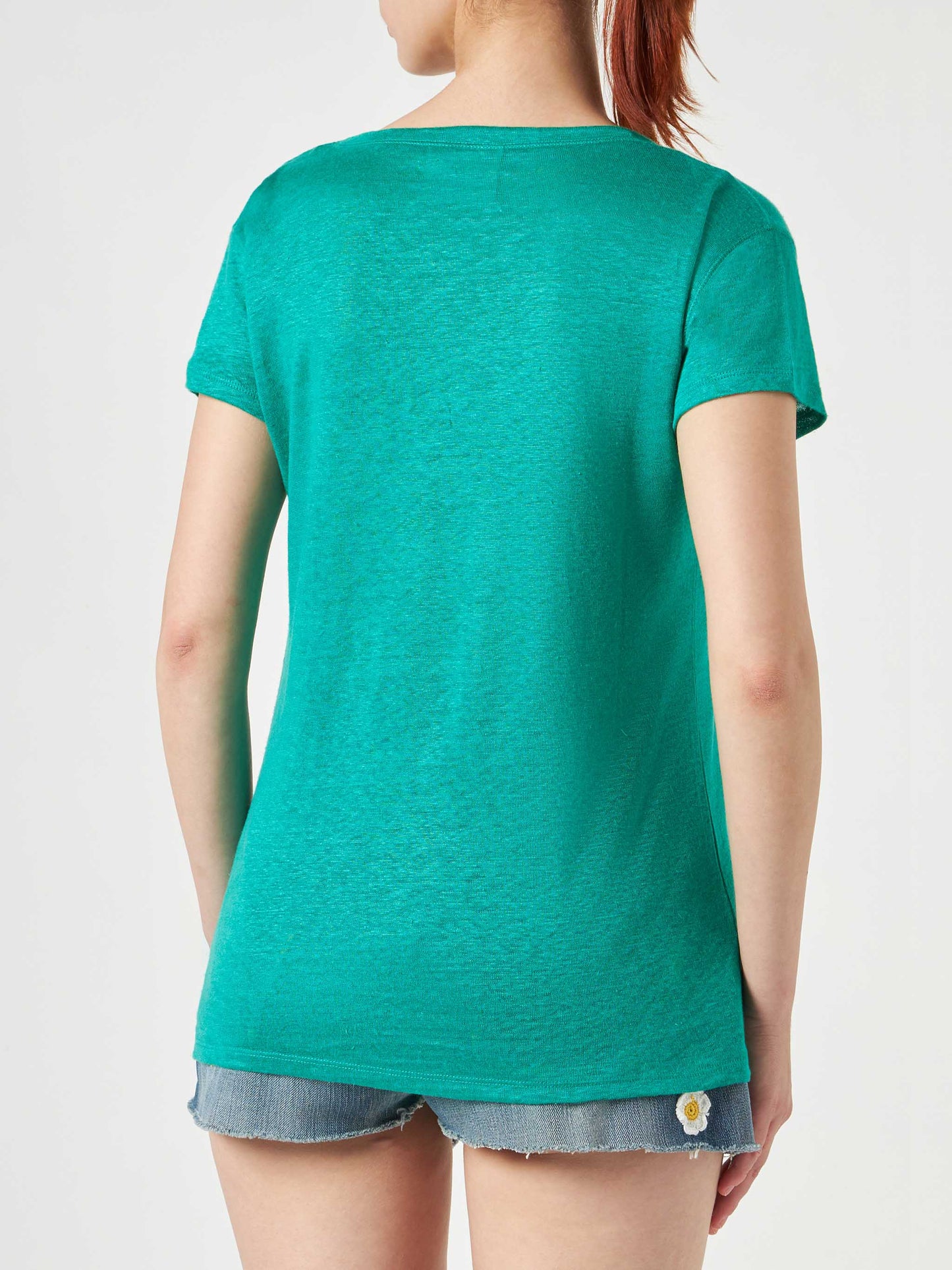 Woman green linen t-shirt