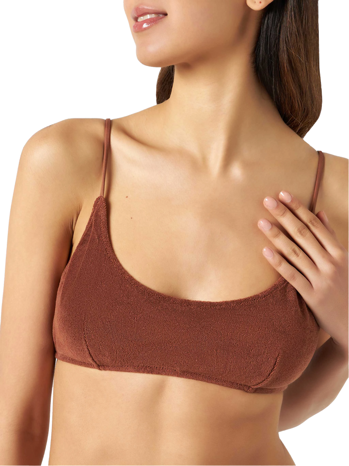 Frottee-brauner Bralette-Badeanzug für Damen