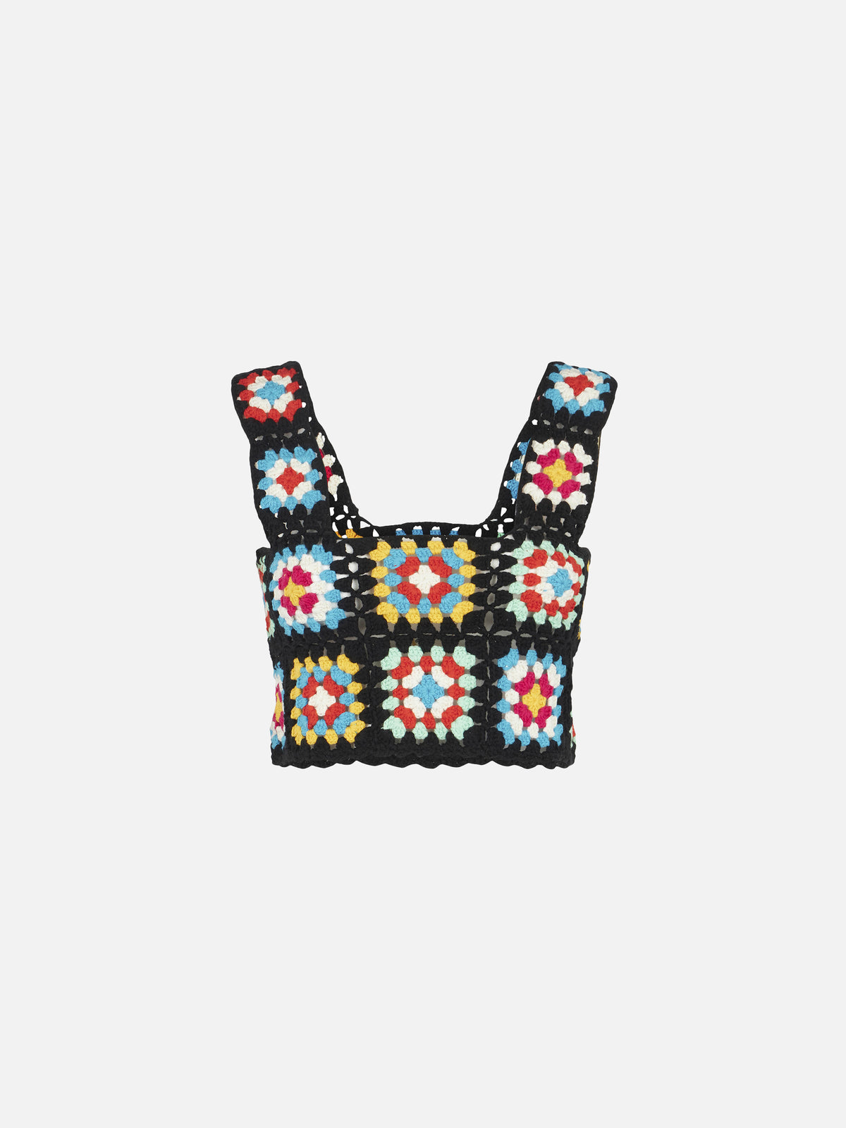 Multicolor crochet Halima top on black base
