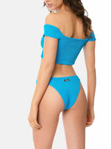 Türkiser Crinkle-Bikini für Damen mit breiten Trägern