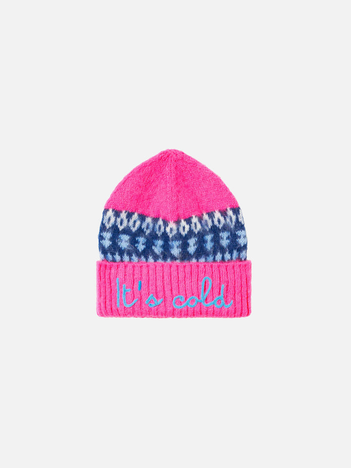 Woman soft beanie with nordic jacquard and embroidery