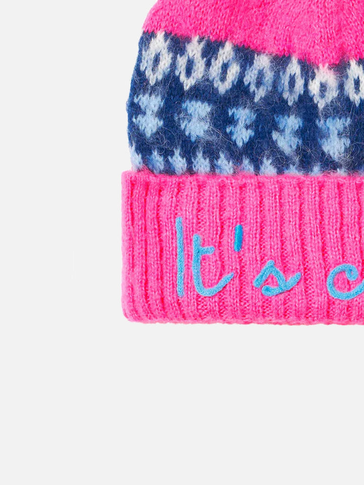Woman soft beanie with nordic jacquard and embroidery